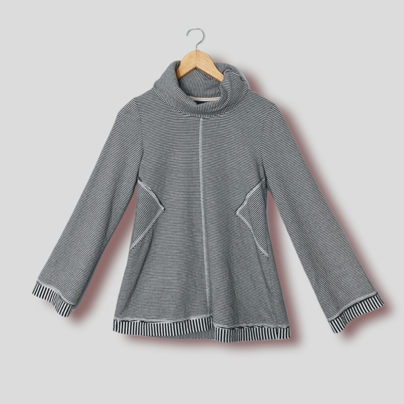 Anthropologie Maeve Oversized Black and White Striped Cowl Neck Top XS - Picture 2 of 10